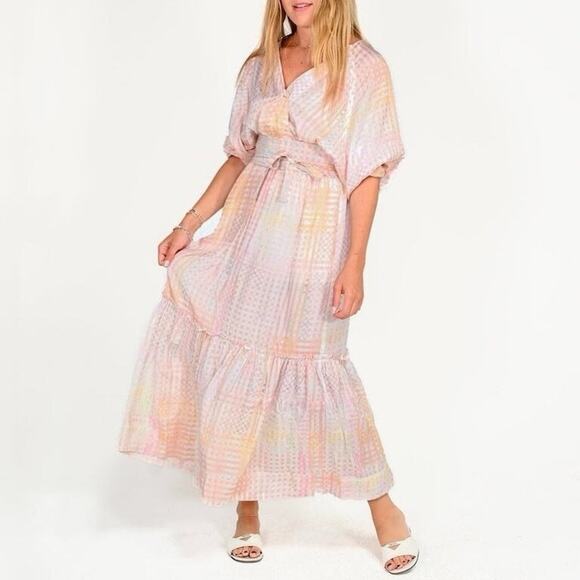 Kerri Rosenthal Dresses & Skirts - Kerri Rosenthal Reign Maxi Wrap Dress Pastel Plaid Romantic Boho Cottage Core M